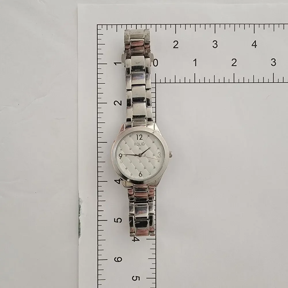 Folio Womens Watch White Dial Silver Case 32mm Stainless Bracelet Quartz